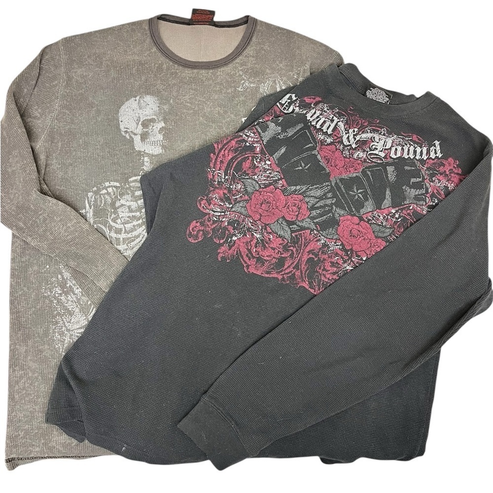 Set of 2 MMA Elite Thermal Long Sleeve shirt XL Y2K Cyber Goth Punk Ground Pound
